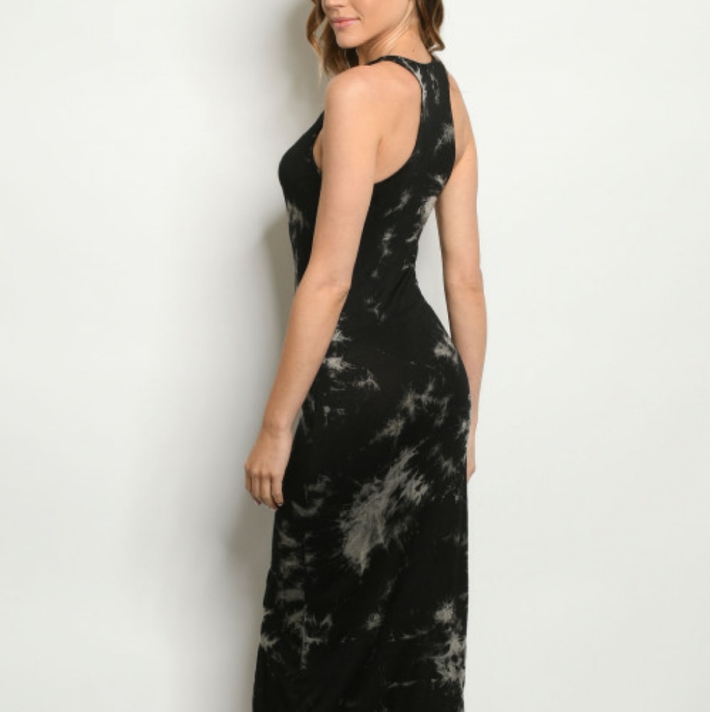 BLACK TANK TOP RACERBACK TIE DYE MAXI DRESS - Picture 3 of 4